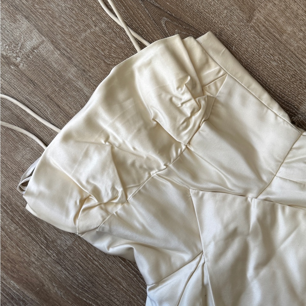 Ivory Tea Length Cream Spaghetti-Strap Party Dress